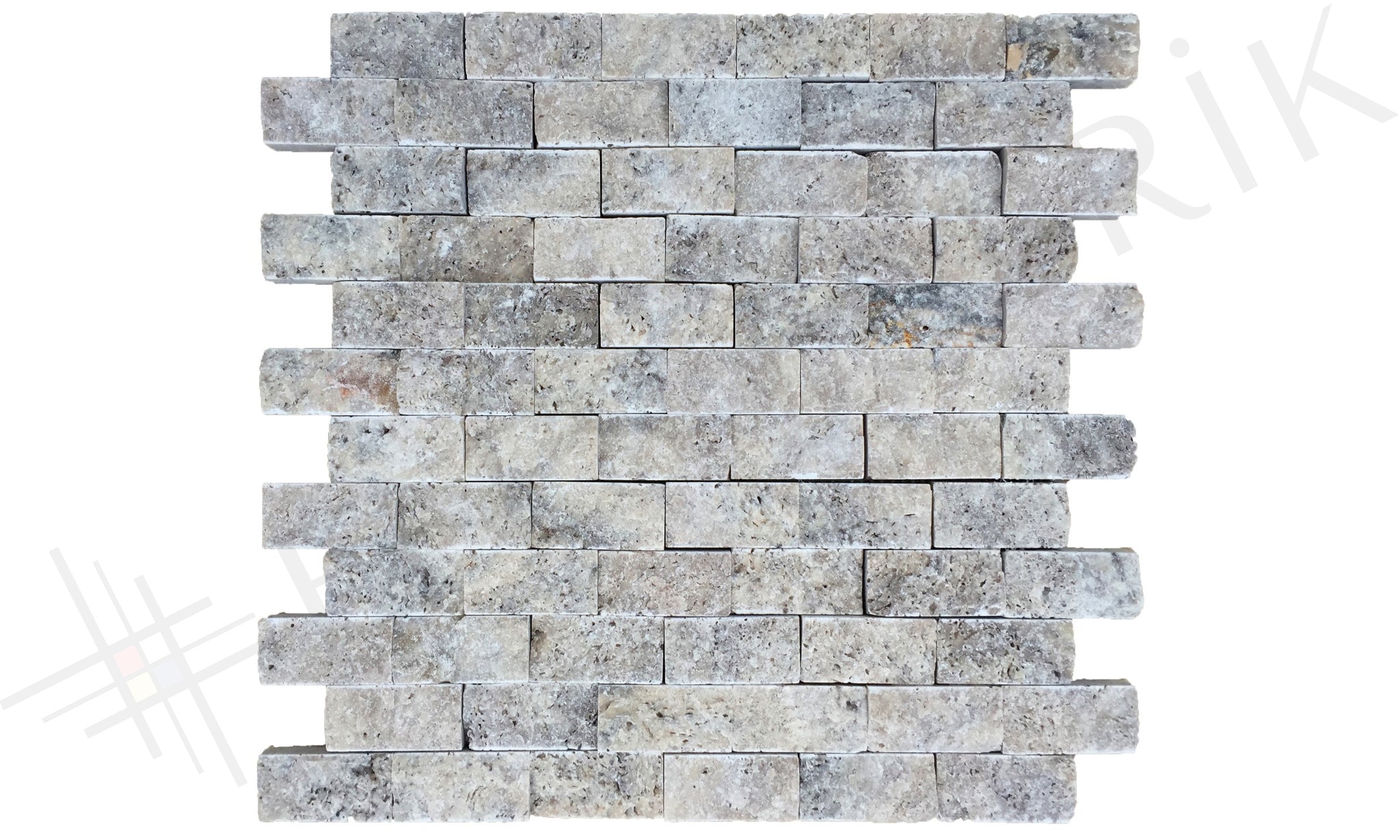 silver-stone  BRICK SILVER STACKED STONE - 1''x2'' on mesh - Fabrikstone