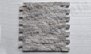 BRICK SILVER STACKED STONE - 1''x2'' on mesh