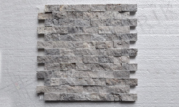 BRICK SILVER STACKED STONE - 1''x2'' on mesh - Fabrikstone